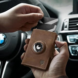 Men's Aluminum RFID Card Holder with Air Tag Slot And Zipper Coin Pocket - Locateable Card Case for Organization