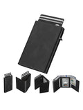RFID Men's Card Bag Automatic Pop-Up Aluminum Box RFID Anti-Theft Brush Ultra-Thin Minimalist Wallet Leather Credit Card Clip