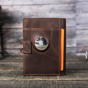 Airtag Wallet Men Leather RFID Aluminum Card Holder Zipper Slim Purses Anti-lost ID Credit Card Folding wallets