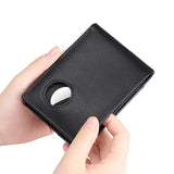 Airtag Leather Men Bifold Thin Wallet RFID Blocking Credit Bank Card Holder with ID Window Male Purse Black