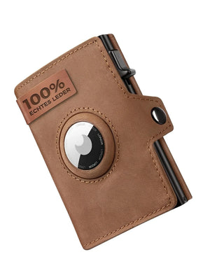 RFID Men's Leather Wallet With Coin Pocket AirTag Positioning Card Clip RFID Anti Magnetic Anti-Theft Card Swiping Bag