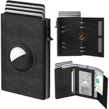 RFID Men's Card Bag With Air Tag Positioning Slot RFID Anti Theft Brush Ultra Thin Metal Wallet Credit Card Clip