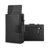 RFID Card Holder Wallet  Slim Minimalist Pop Up Leather Men Wallets RFID Blocking Metal Bank Card Case with Coins Pocket
