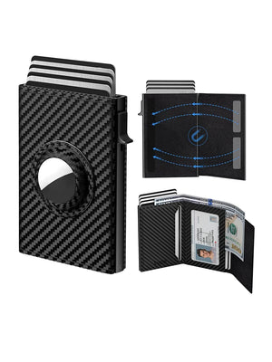 RFID Men's Card Bag With Air Tag Positioning Slot RFID Anti Theft Brush Ultra Thin Metal Wallet Credit Card Clip