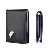 Airtag Leather Men Bifold Thin Wallet RFID Blocking Credit Bank Card Holder with ID Window Male Purse Black