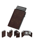RFID Men's Card Bag Automatic Pop-Up Aluminum Box RFID Anti-Theft Brush Ultra-Thin Minimalist Wallet Leather Credit Card Clip