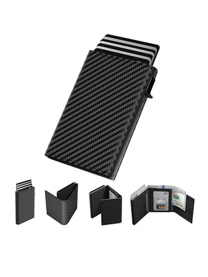 RFID Men's Card Bag Automatic Pop-Up Aluminum Box RFID Anti-Theft Brush Ultra-Thin Minimalist Wallet Leather Credit Card Clip