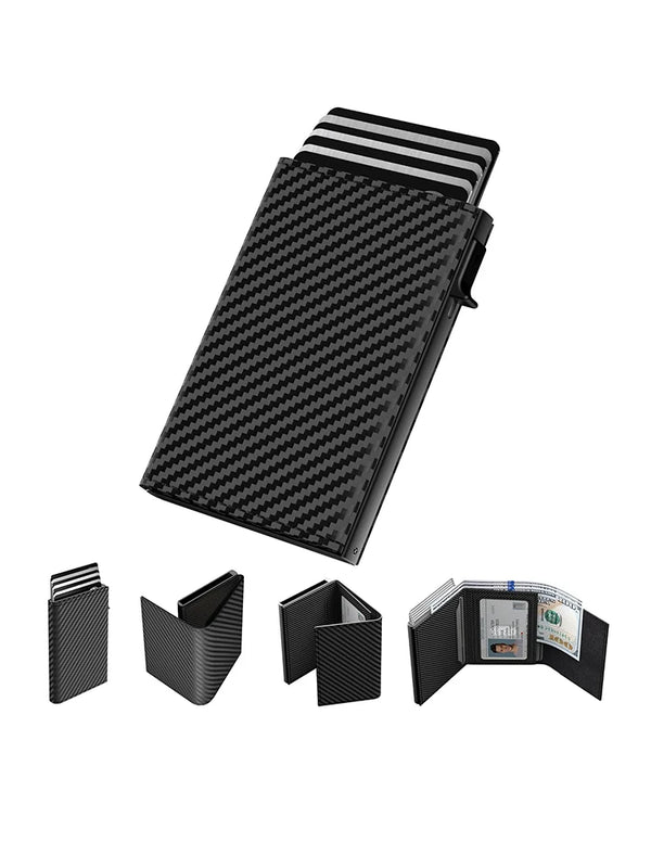 RFID Men's Card Bag Automatic Pop-Up Aluminum Box RFID Anti-Theft Brush Ultra-Thin Minimalist Wallet Leather Credit Card Clip