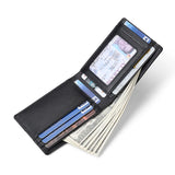 Airtag Leather Men Bifold Thin Wallet RFID Blocking Credit Bank Card Holder with ID Window Male Purse Black