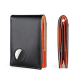 Airtag Leather Men Bifold Thin Wallet RFID Blocking Credit Bank Card Holder with ID Window Male Purse Black