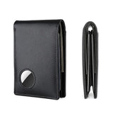 Airtag Leather Men Bifold Thin Wallet RFID Blocking Credit Bank Card Holder with ID Window Male Purse Black